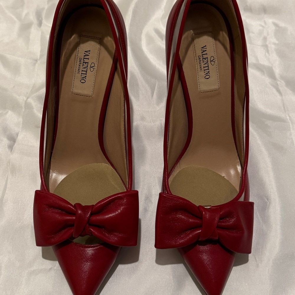 Valentino Red Leather Bow Heels 38.5 - Picture 2 of 12